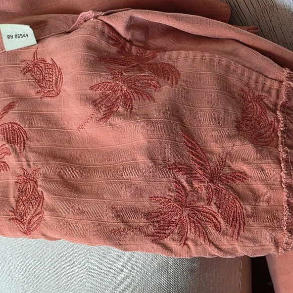 Tommy Bahama 100% Silk Orange Embroidered Pineapple Palm Tree Camp Shirt - M - Picture 11 of 13